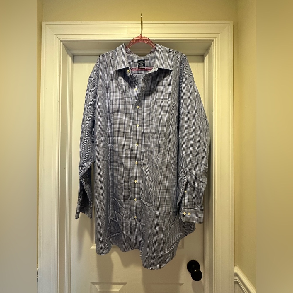 Brooks Brothers 20 36/37 (4XL) Long Sleeve Dress Shirt Blue and White Plaid